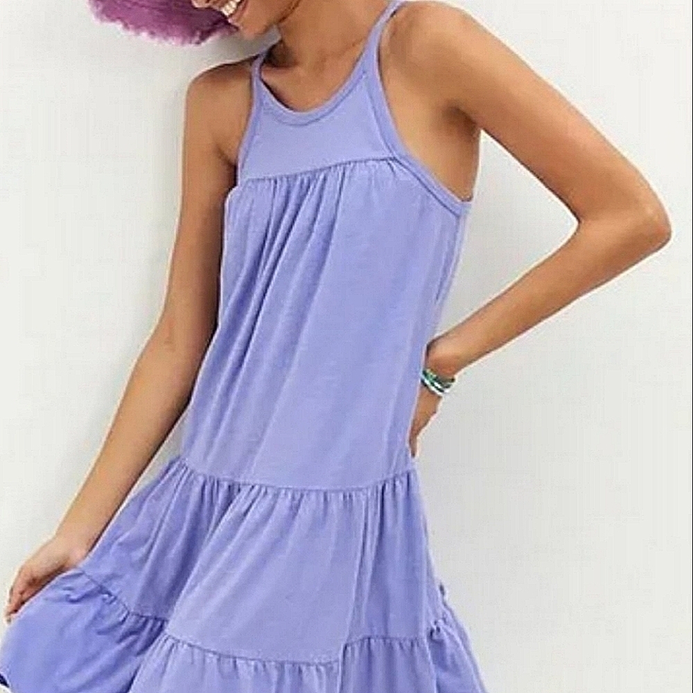 Anthropologie Sundry Tiered Mini Dress Periwinkle Violet - Size 1 (small)